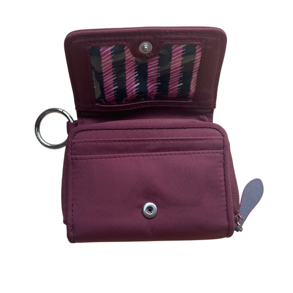 Vera Bradley Compact Maroon Red Nylon Keyring & Zip Pocket Wallet Sz S