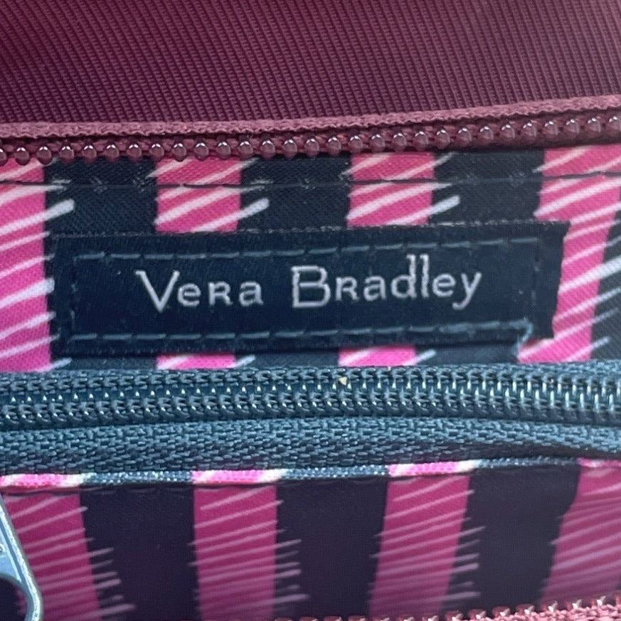 Vera Bradley Compact Maroon Red Nylon Keyring & Zip Pocket Wallet Sz S