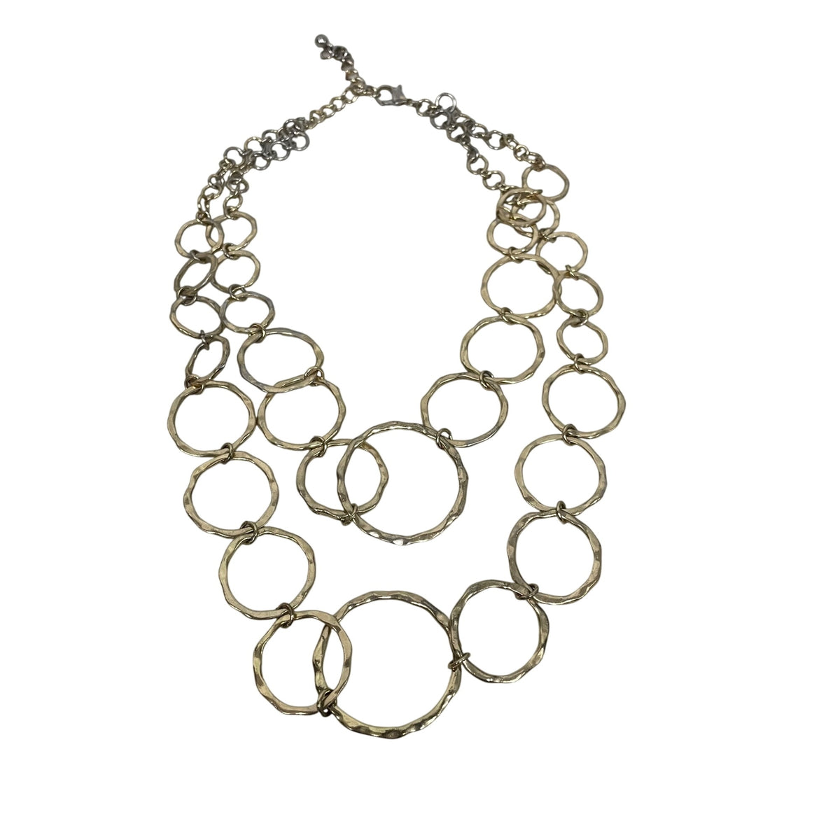 Gold-Tone Multi-Circle Hammered Link Necklace Women Elegant Lightweight Adjustable Chain