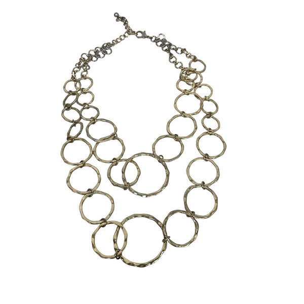 Gold-Tone Multi-Circle Hammered Link Necklace Women Elegant Lightweight Adjustable Chain