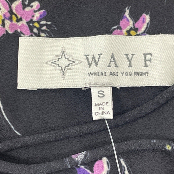 Wayf Womens Black Dainty Lace-Up Top With Floral Pattern Sz S - New