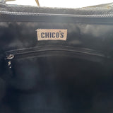 Chicos Blue & Black Egyptian Art Design Beaded Zip Closure Shoulder Bag Sz M