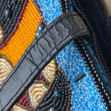 Chicos Blue & Black Egyptian Art Design Beaded Zip Closure Shoulder Bag Sz M