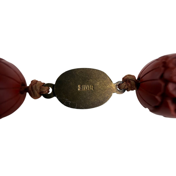 Carved Red Cinnabar Beaded Necklace Ladies Silver Clasp Vintage Jewelry