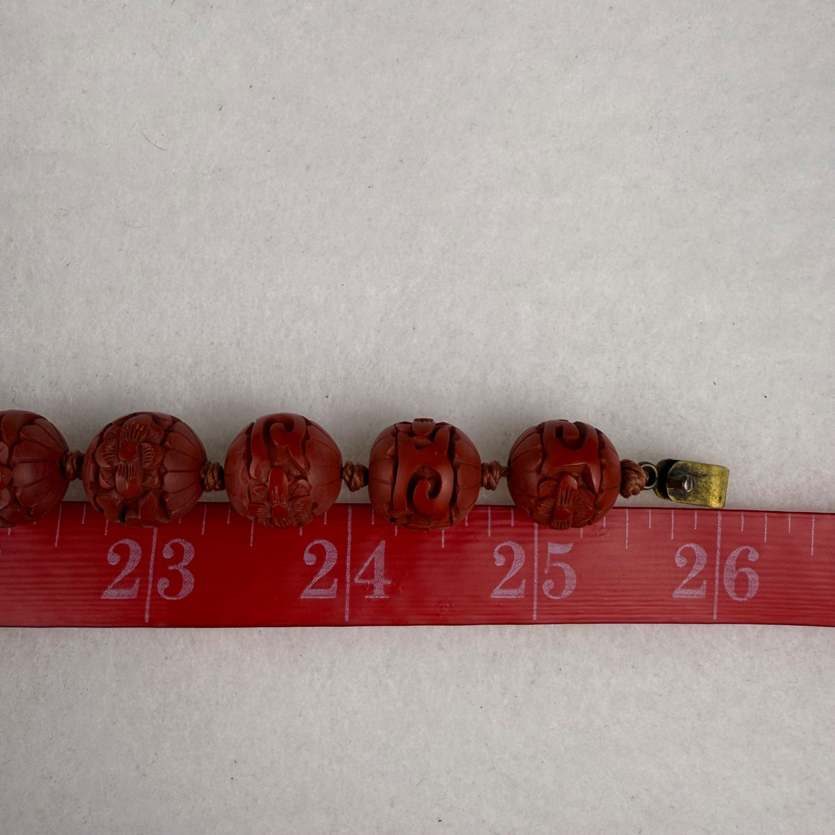 Carved Red Cinnabar Beaded Necklace Ladies Silver Clasp Vintage Jewelry