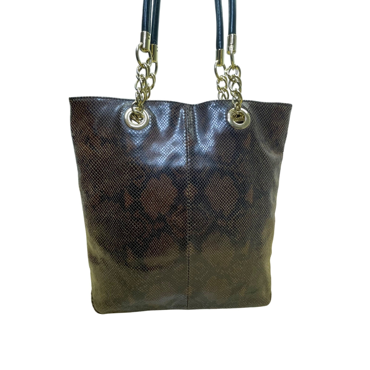 Cynthia Rowley Women’s Brown Leather Snakeskin Gold Tone Chain Handles Tote Bag