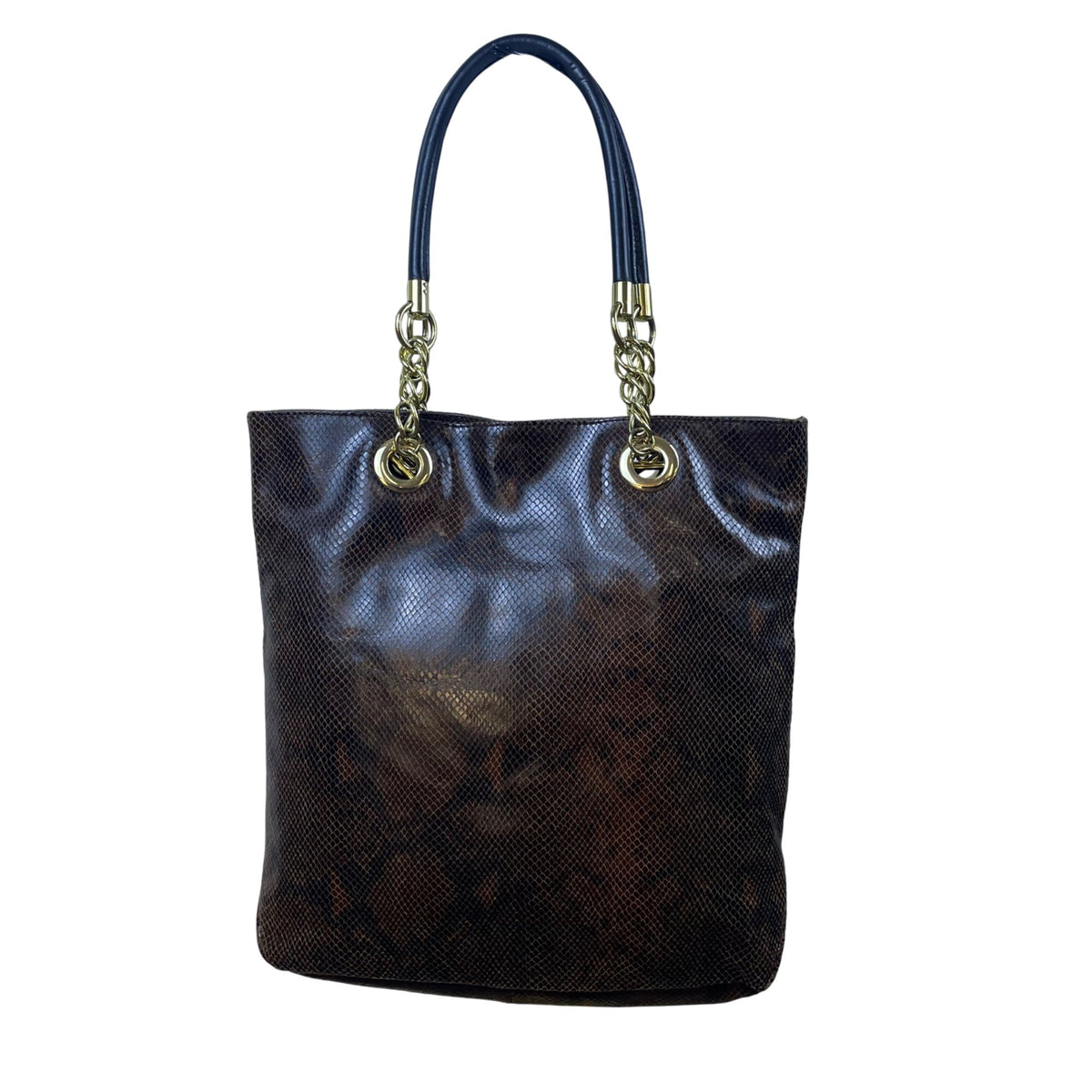 Cynthia Rowley Women’s Brown Leather Snakeskin Gold Tone Chain Handles Tote Bag