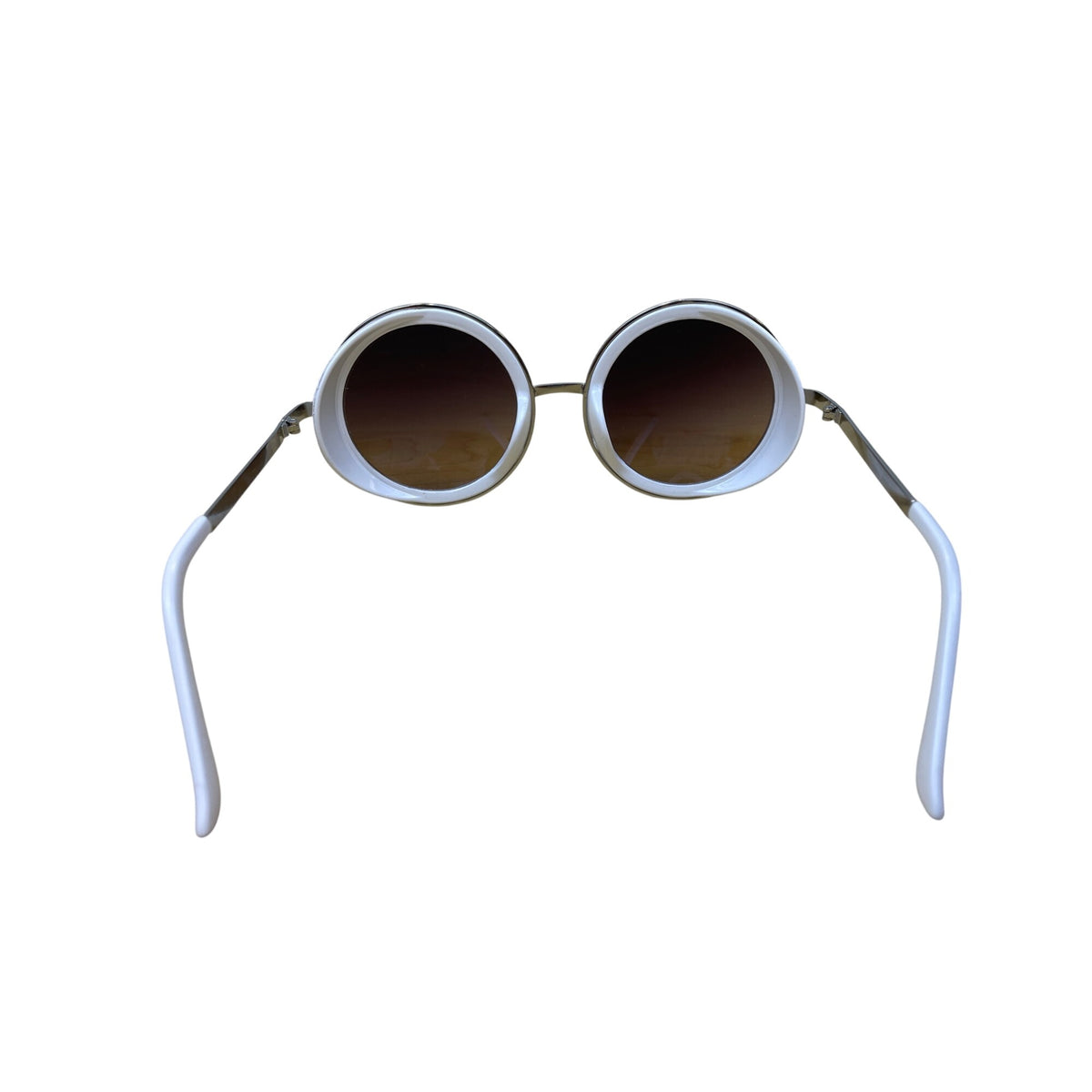 White Unisex Round Sunglasses With Blue Gradient Lenses & Silver Metal Arms Stylish Retro