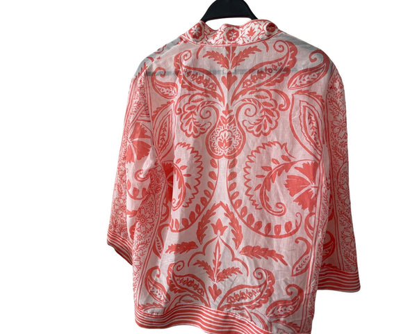 Chicos Womens Pink/White Open Front Patterned Jacket Size 1 Chic & Comfortable