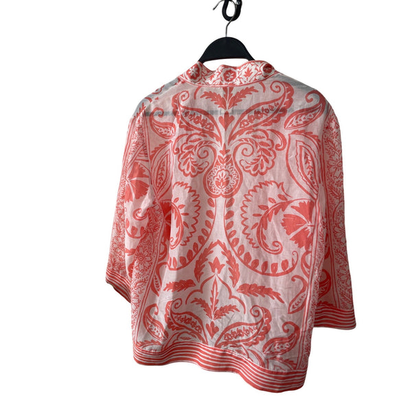 Chicos Womens Pink/White Open Front Patterned Jacket Size 1 Chic & Comfortable