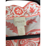 Chicos Womens Pink/White Open Front Patterned Jacket Size 1 Chic & Comfortable