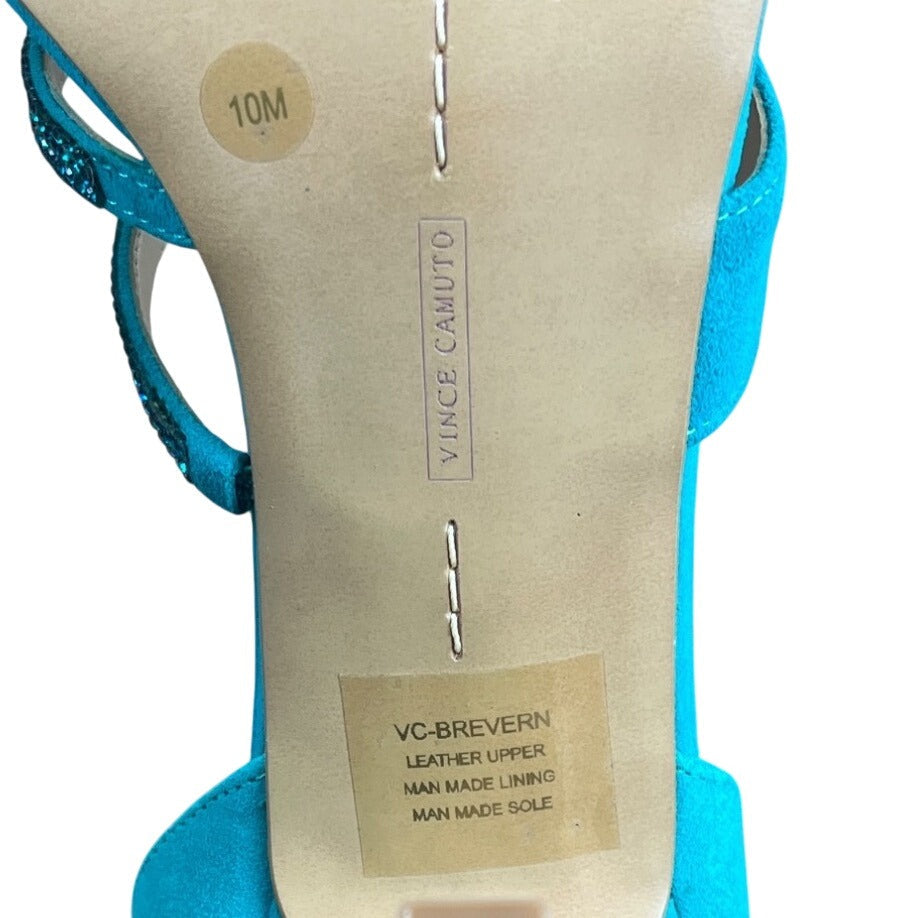 Vince Camuto Women’s Evening Jade Blue Suede Brevern Strappy Heels Sz 10M - New