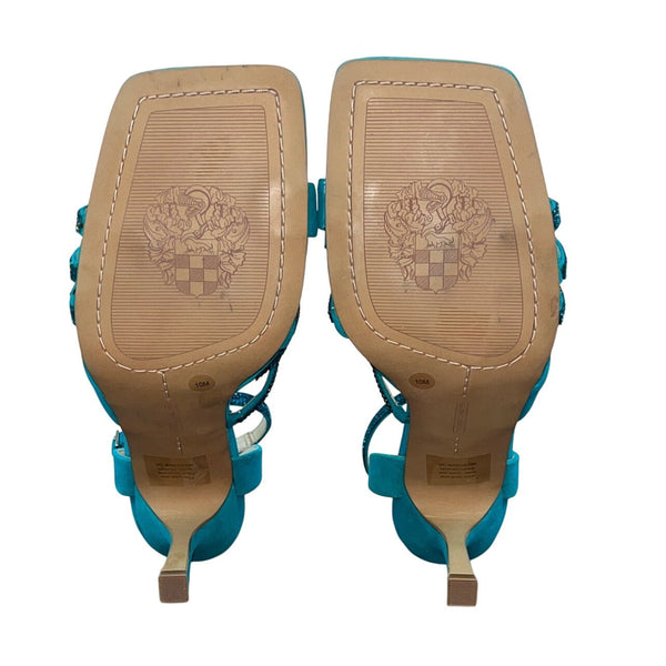 Vince Camuto Women’s Evening Jade Blue Suede Brevern Strappy Heels Sz 10M - New