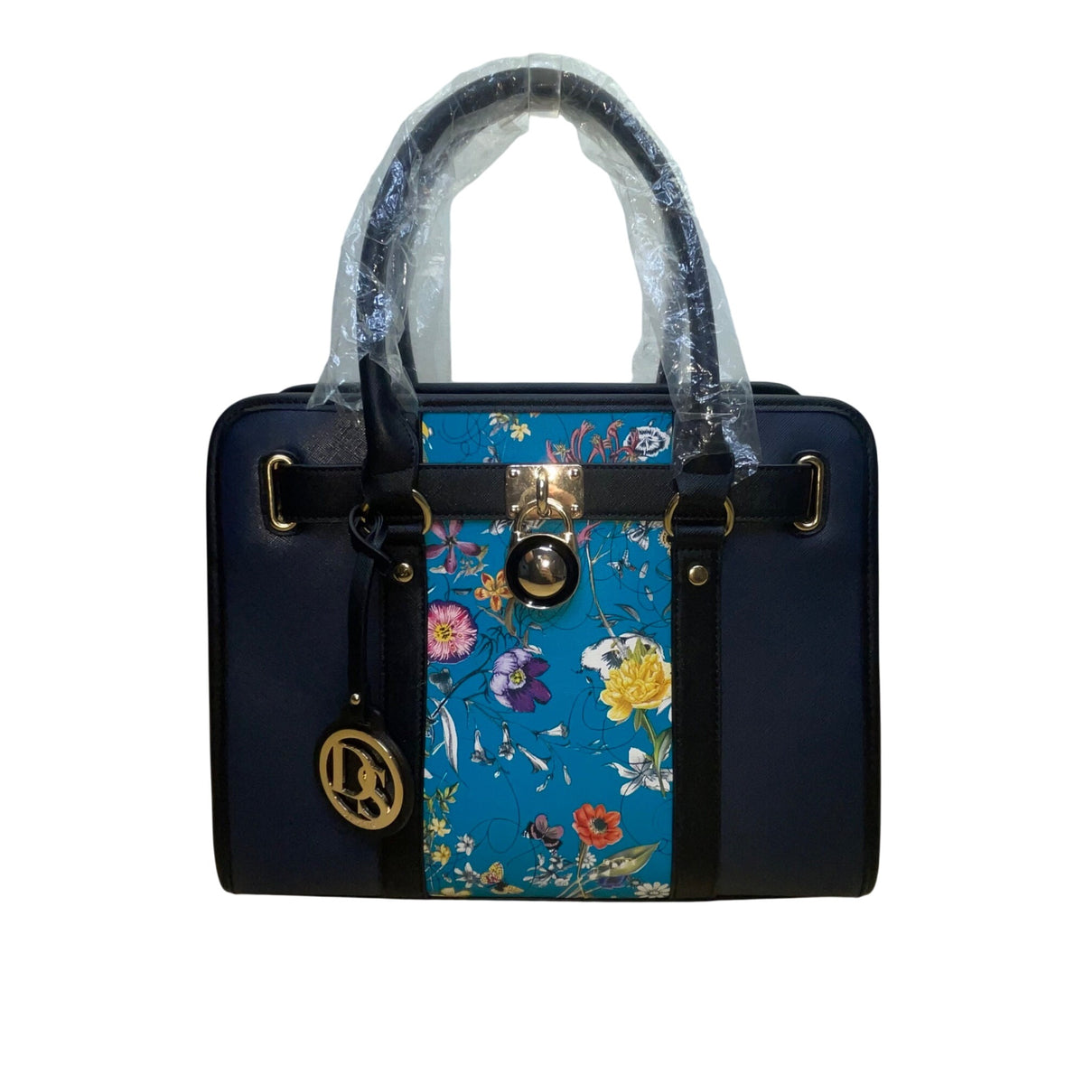 Dasein  Navy Blue Floral Faux Leather Tote Bag with matching wallet