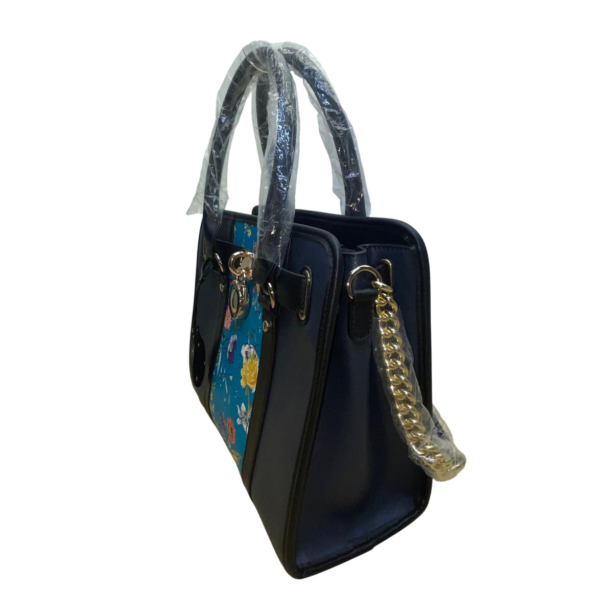 Dasein  Navy Blue Floral Faux Leather Tote Bag with matching wallet
