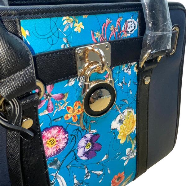 Dasein  Navy Blue Floral Faux Leather Tote Bag with matching wallet