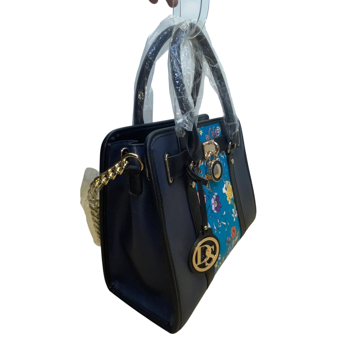 Dasein  Navy Blue Floral Faux Leather Tote Bag with matching wallet