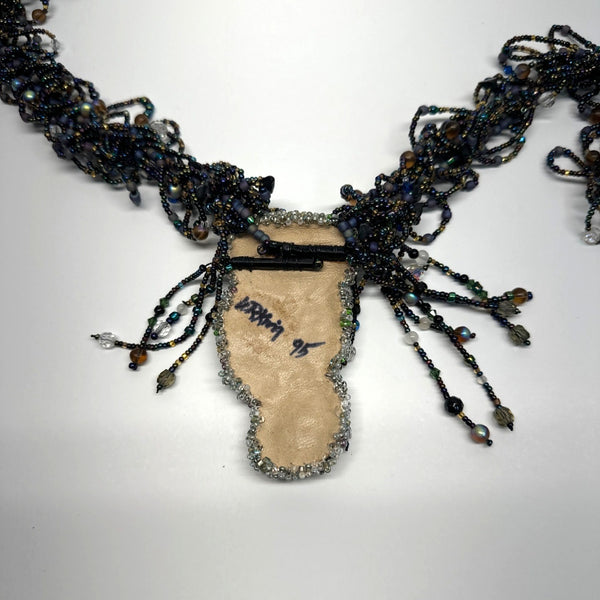 Vtg Handmade WRKing Signed 1995 Iridescent Shell Pendant Beaded L Necklace 24in