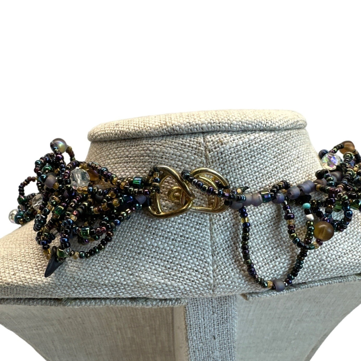 Vtg Handmade WRKing Signed 1995 Iridescent Shell Pendant Beaded L Necklace 24in