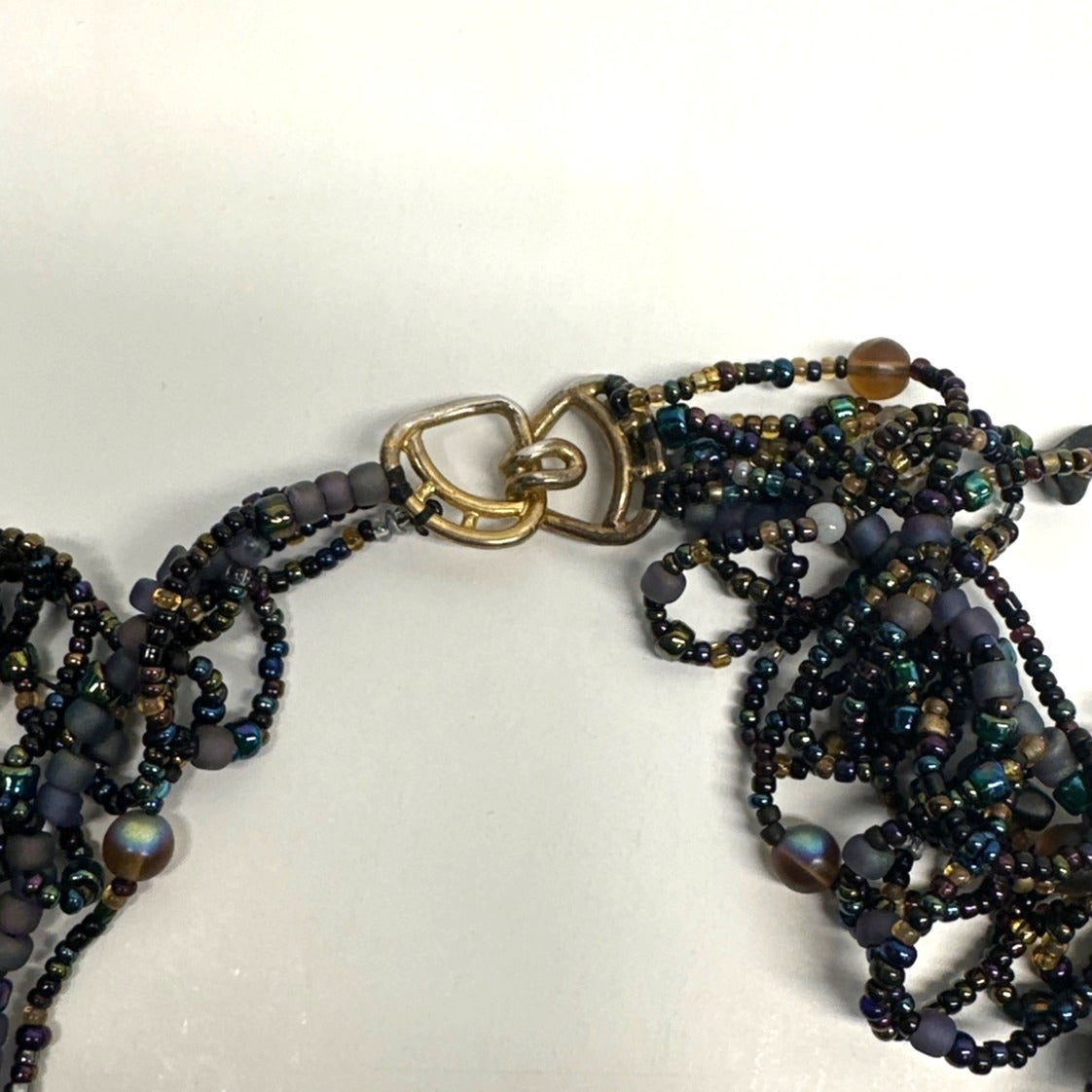 Vtg Handmade WRKing Signed 1995 Iridescent Shell Pendant Beaded L Necklace 24in