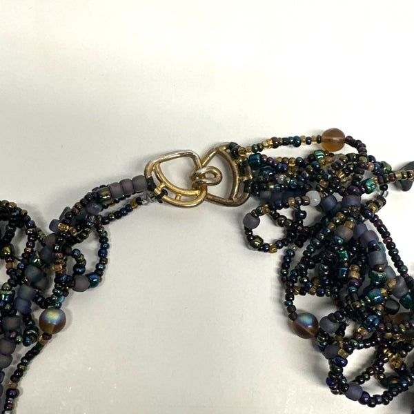 Vtg Handmade WRKing Signed 1995 Iridescent Shell Pendant Beaded L Necklace 24in