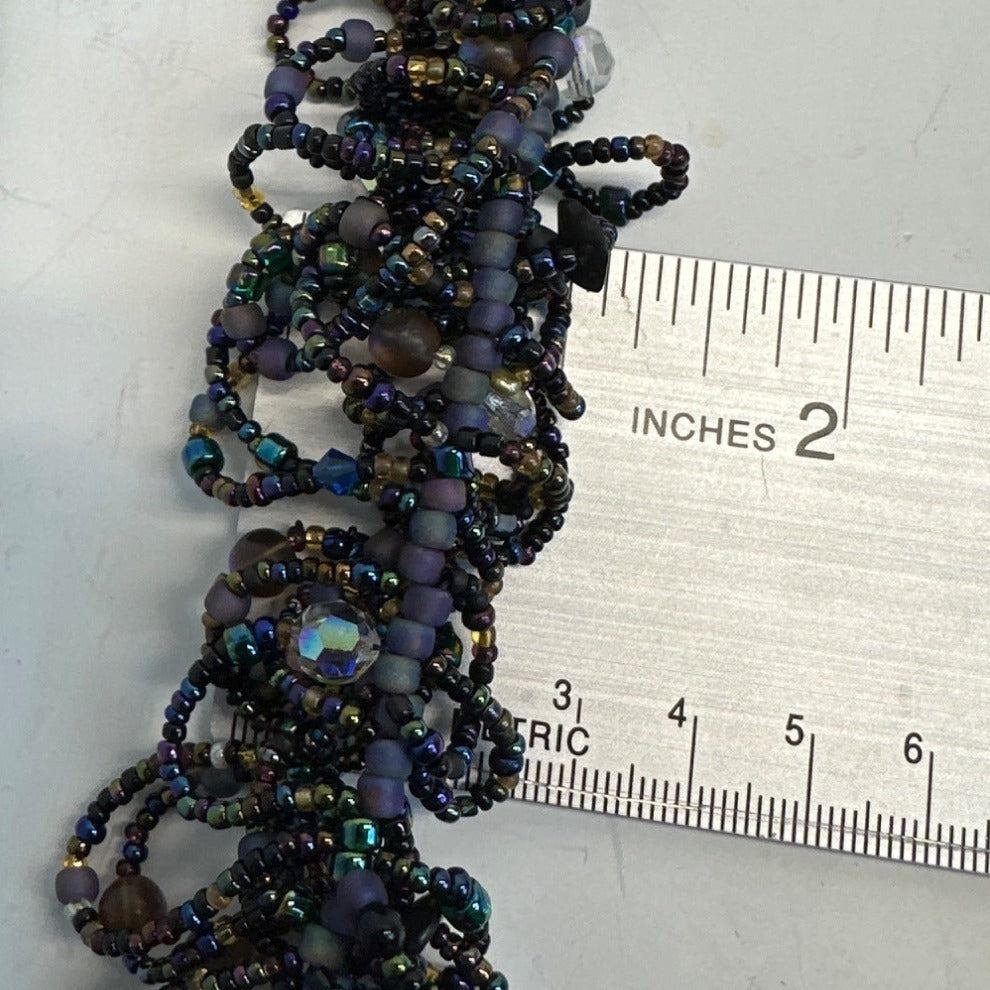 Vtg Handmade WRKing Signed 1995 Iridescent Shell Pendant Beaded L Necklace 24in