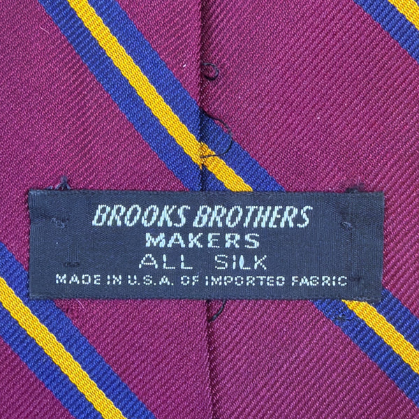 Vintage Brooks Brothers Mens Burgundy & Yellow All-Silk Striped Tie 58"x3" Classic Necktie
