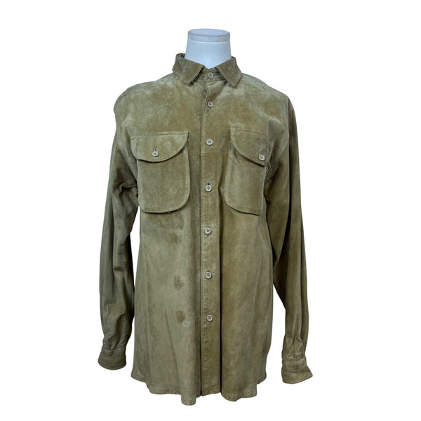 Georgetown Women’s Khaki Leather Button-Up Shirt Two Pockets Vintage Soft Sz S