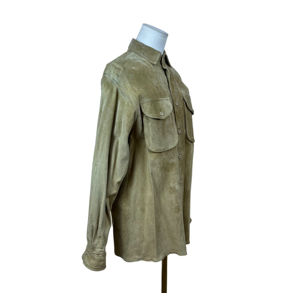 Georgetown Women’s Khaki Leather Button-Up Shirt Two Pockets Vintage Soft Sz S