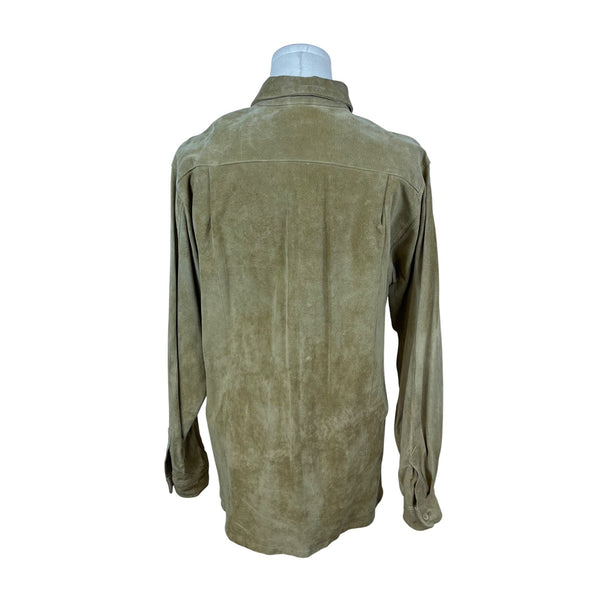 Georgetown Women’s Khaki Leather Button-Up Shirt Two Pockets Vintage Soft Sz S