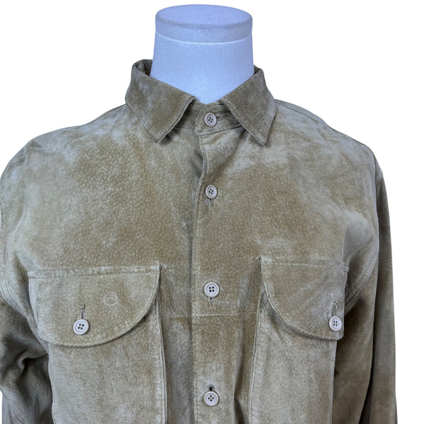 Georgetown Women’s Khaki Leather Button-Up Shirt Two Pockets Vintage Soft Sz S