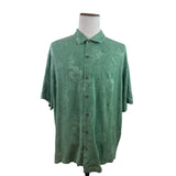 Tommy Bahama Mens Green Silk Floral Hawaiian Short Sleeve Button-Up Shirt Size 2XL