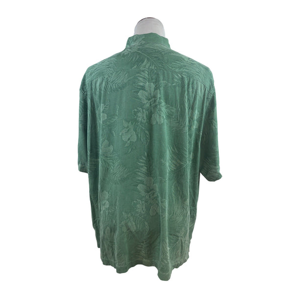 Tommy Bahama Mens Green Silk Floral Hawaiian Short Sleeve Button-Up Shirt Size 2XL