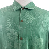 Tommy Bahama Mens Green Silk Floral Hawaiian Short Sleeve Button-Up Shirt Size 2XL
