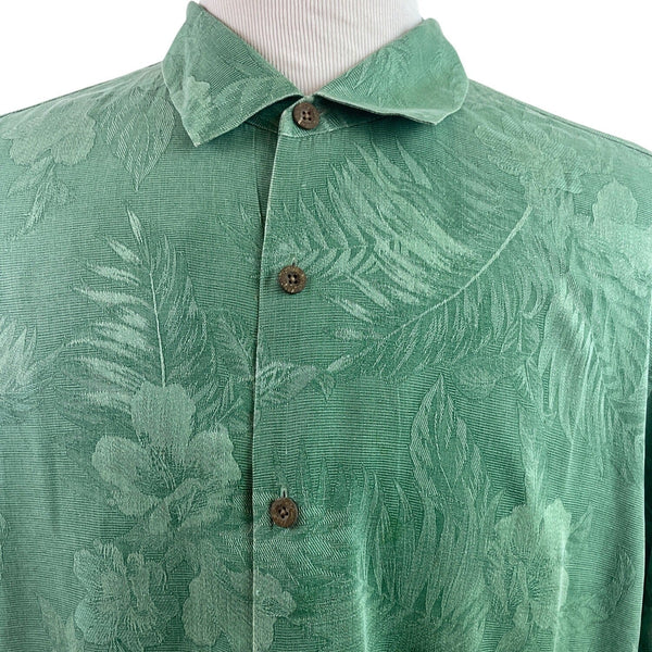 Tommy Bahama Mens Green Silk Floral Hawaiian Short Sleeve Button-Up Shirt Size 2XL