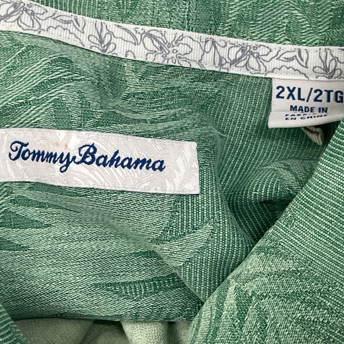 Tommy Bahama Mens Green Silk Floral Hawaiian Short Sleeve Button-Up Shirt Size 2XL