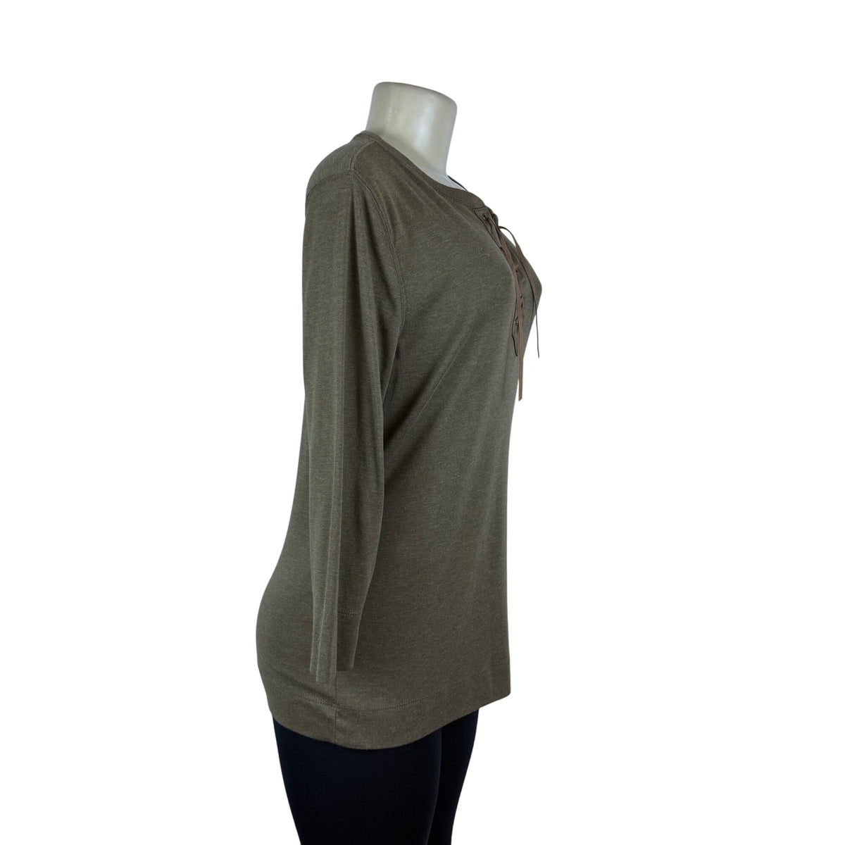Ralph Lauren Women's Olive Cotton Blend Lace-Up Long-Sleeve Shirt Size L - New
