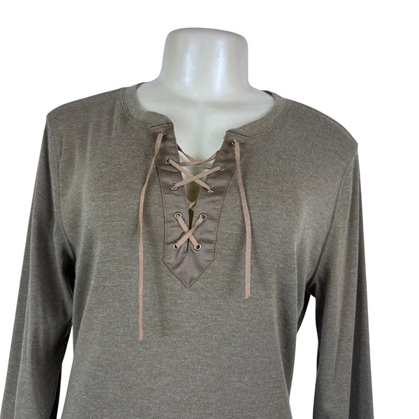 Ralph Lauren Women's Olive Cotton Blend Lace-Up Long-Sleeve Shirt Size L - New