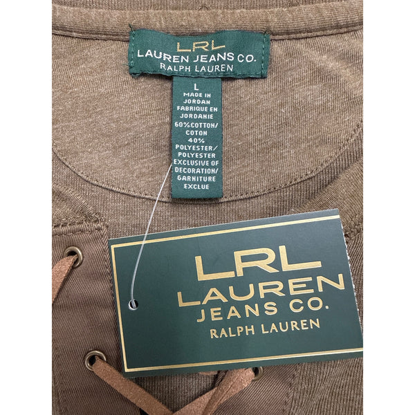 Ralph Lauren Women's Olive Cotton Blend Lace-Up Long-Sleeve Shirt Size L - New