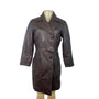 Women's Brown Leather Button Up Trench Coat With Faux Fur Lining