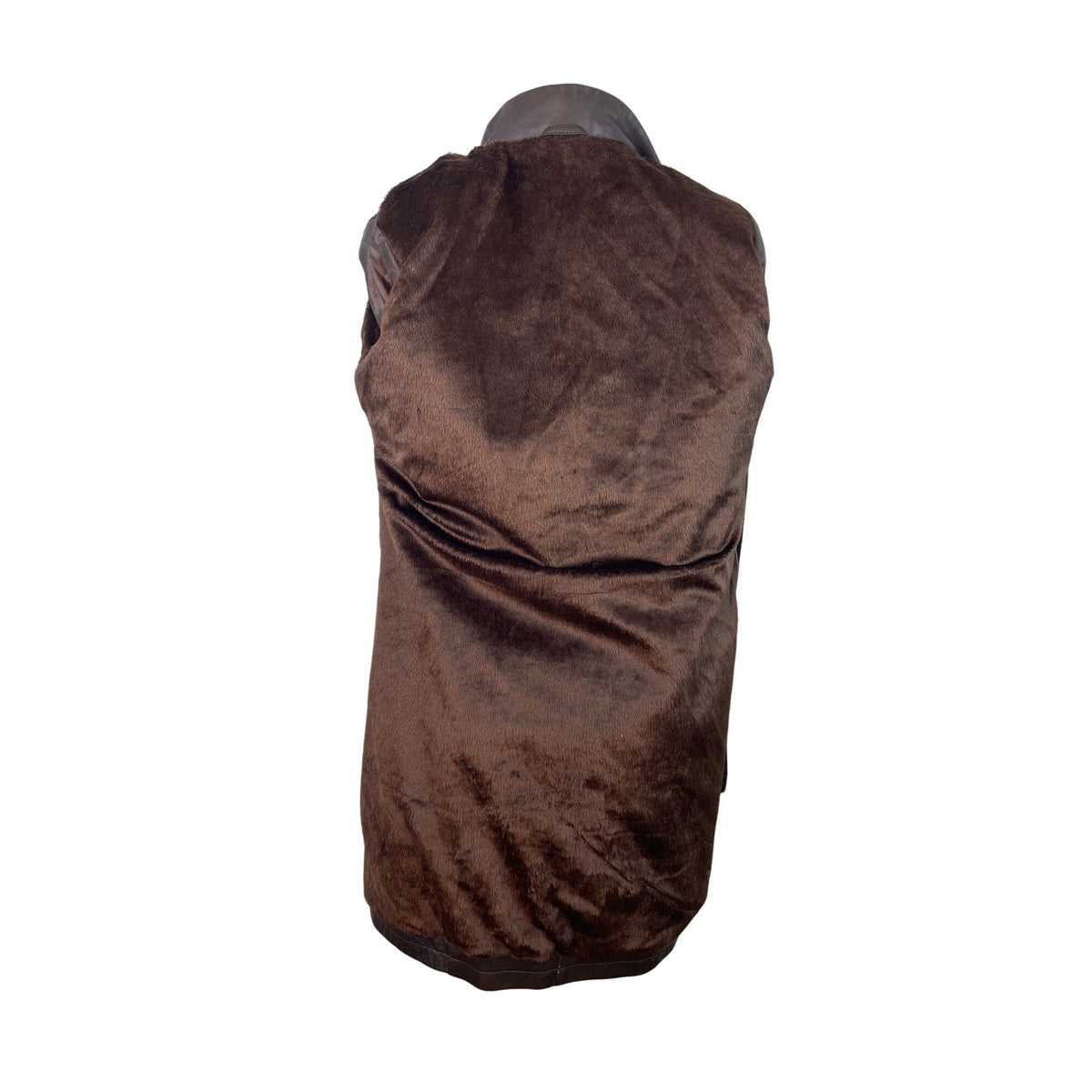 Women's Brown Leather Button Up Trench Coat With Faux Fur Lining