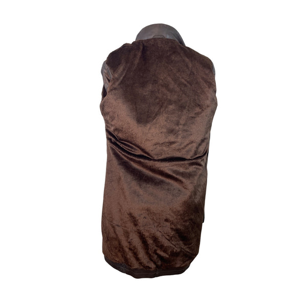 Women's Brown Leather Button Up Trench Coat With Faux Fur Lining