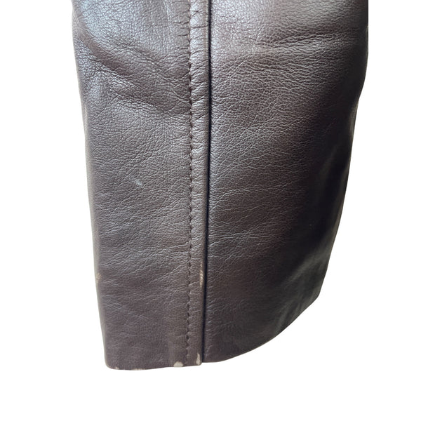 Women's Brown Leather Button Up Trench Coat With Faux Fur Lining