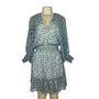 Lovestitch Women’s Blue & Green Floral Print V-Neck Long Sleeve Mini Dress Sz S