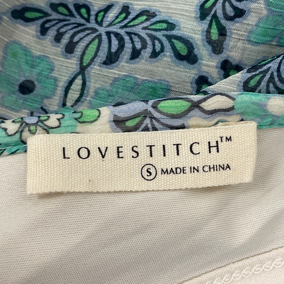 Lovestitch Women’s Blue & Green Floral Print V-Neck Long Sleeve Mini Dress Sz S