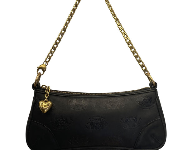 Juicy Couture Black Embossed Leather With Gold Chain Strap & Heart Charm Clutch