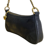 Juicy Couture Black Embossed Leather With Gold Chain Strap & Heart Charm Clutch