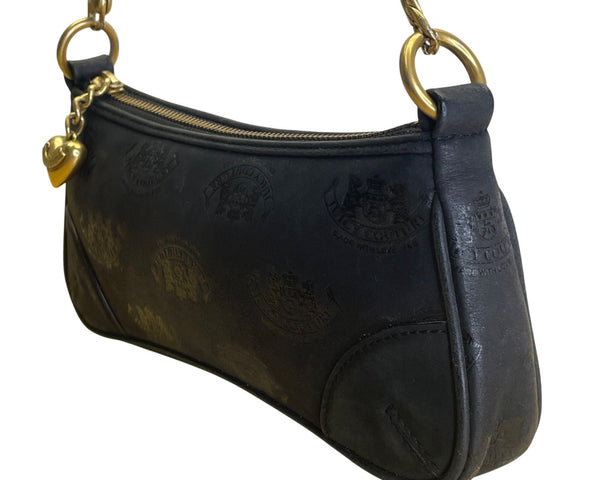 Juicy Couture Black Embossed Leather With Gold Chain Strap & Heart Charm Clutch