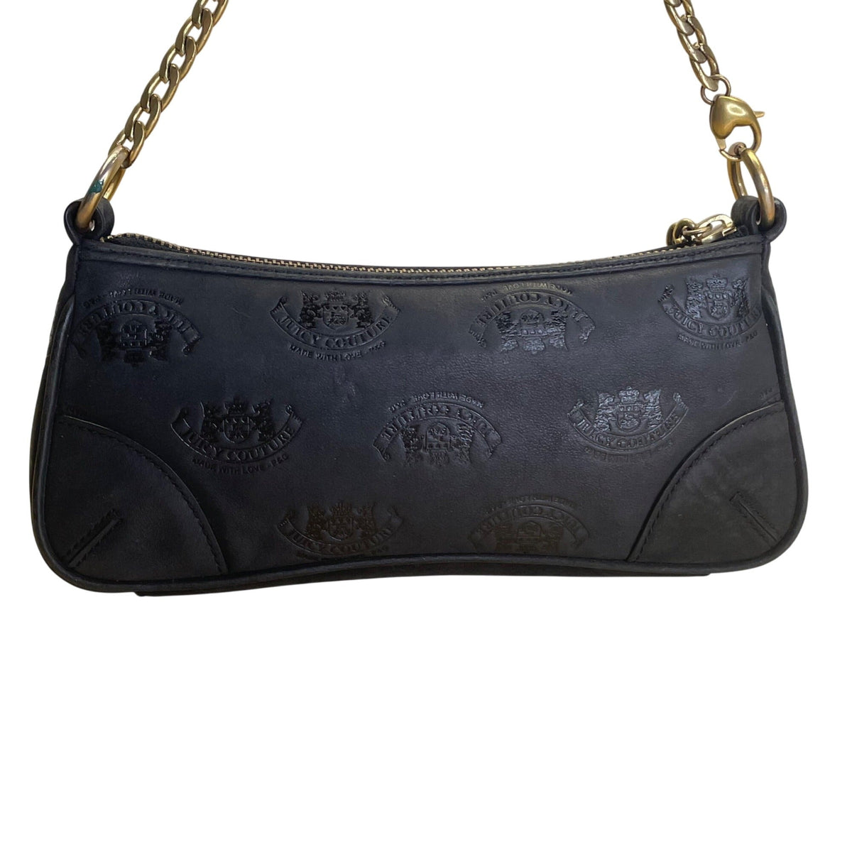 Juicy Couture Black Embossed Leather With Gold Chain Strap & Heart Charm Clutch
