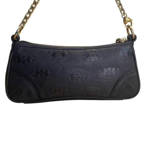 Juicy Couture Black Embossed Leather With Gold Chain Strap & Heart Charm Clutch